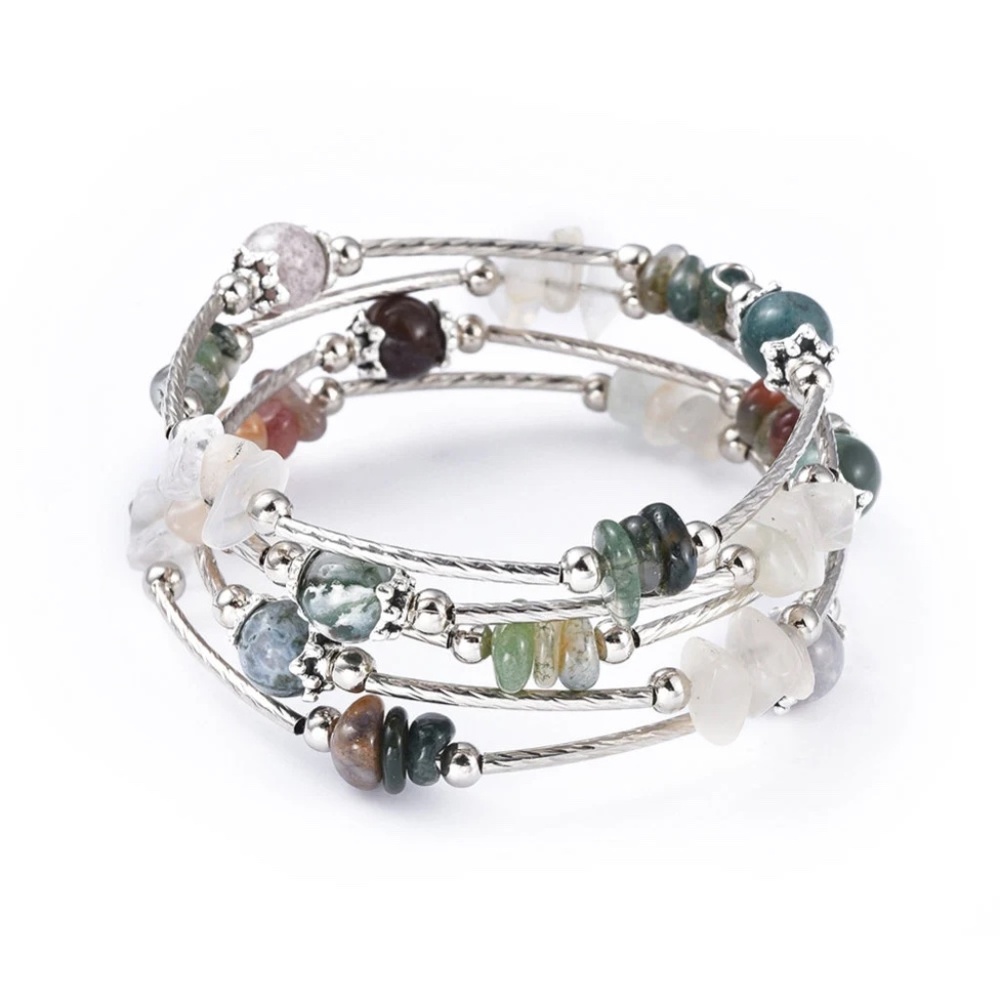 Five Loops Natural Indian Agate & Moonstone Wrap Bracelets
